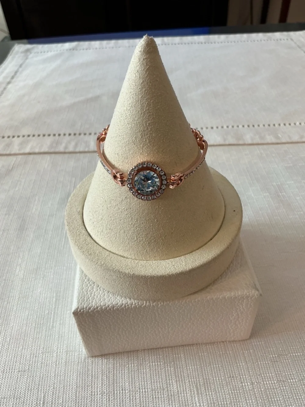Rhinestone Rose Gold Tone Bangle Style Bracelet
